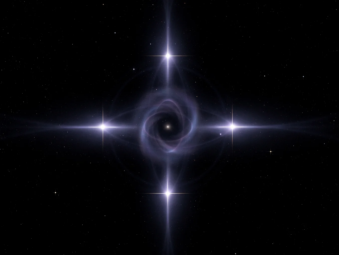 Telescope capture displaying gravitational lensing splitting distant quasar light into four points
