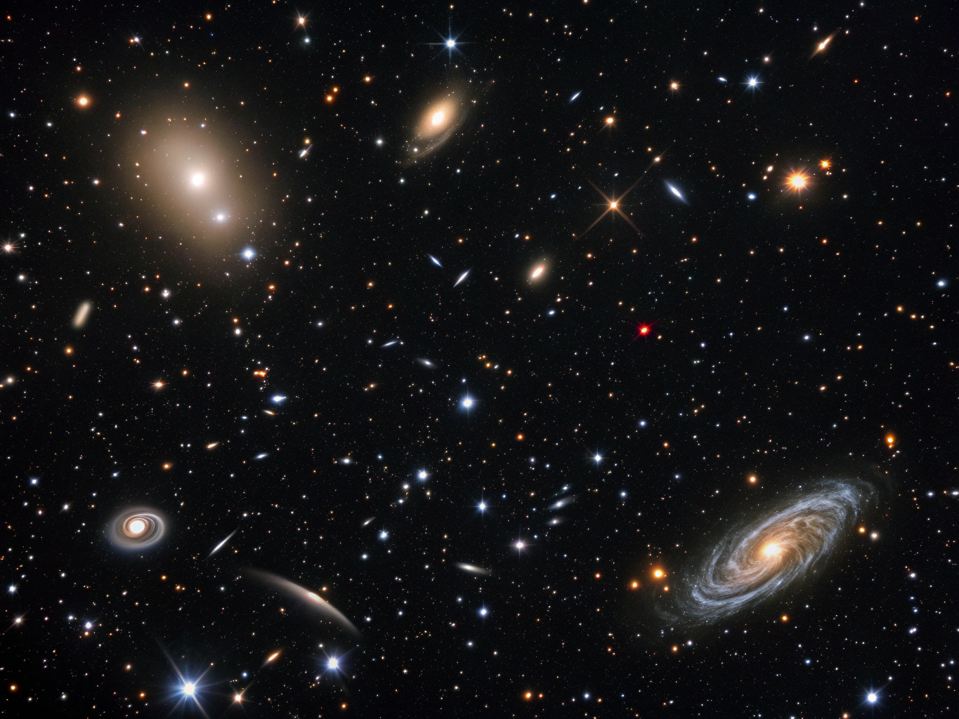 Deep field cosmic view showing ancient distant galaxies