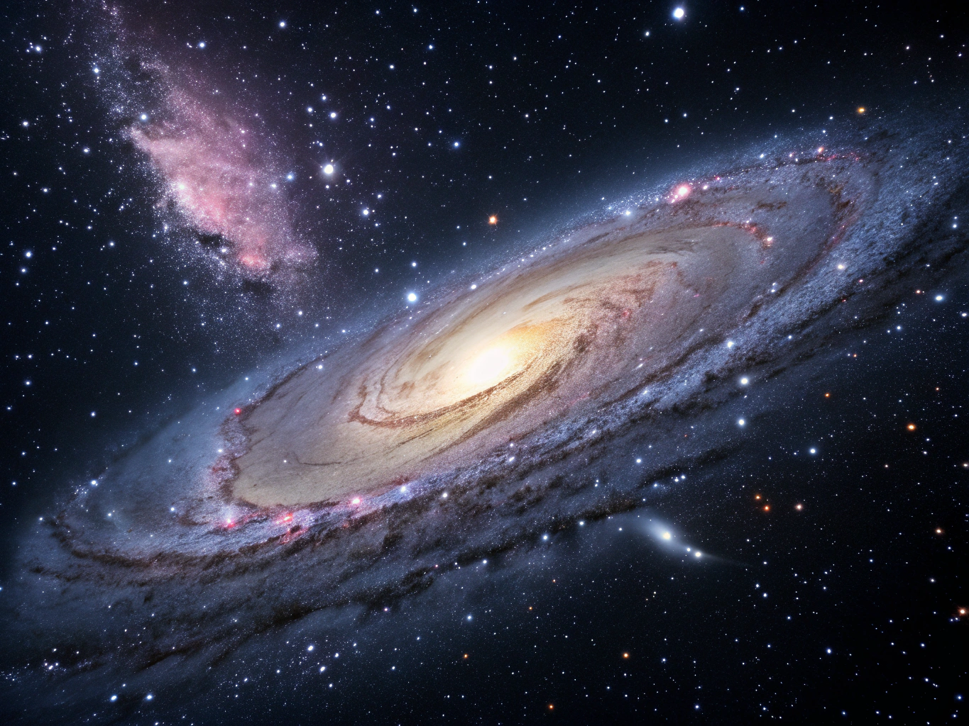 Astrophotography rendering of grand design spiral galaxy arms with bright core